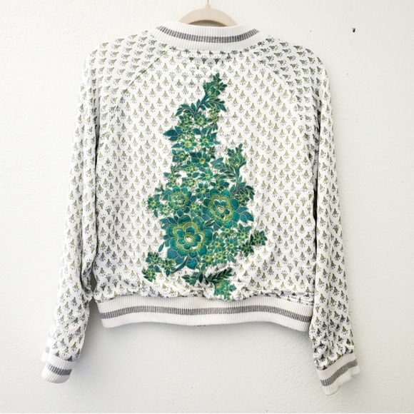 Anthropologie TINY Editions Amber Boho Floral Embroidered Bomber Jacket White SM - Picture 5 of 14